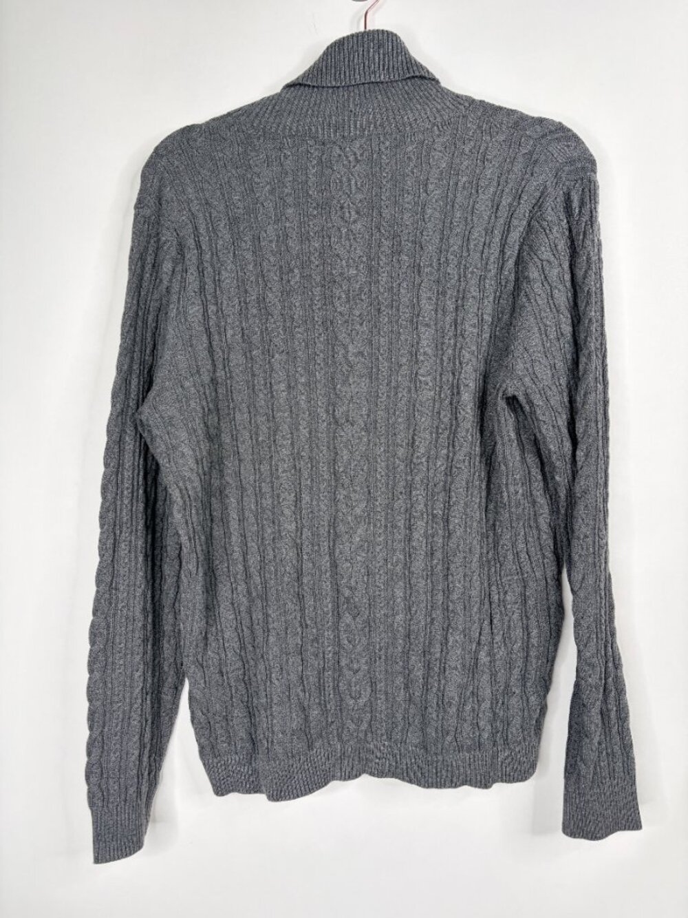 2/$30 Lands' End Cable-Knit Cotton Drifter Turtleneck Sweater Gray Large #A4985 - Picture 4 of 8